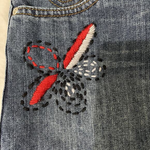 Freeway Denim Jean Mini Skirt Size XS Vintage Y2K Embroidered Boho Western Rave - Picture 3 of 9